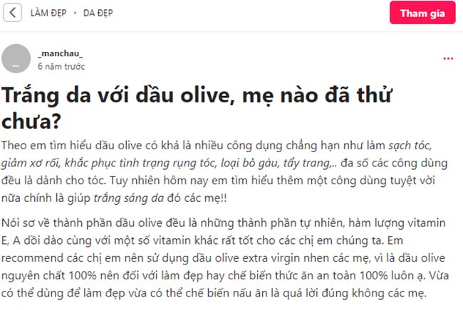 Review tắm trắng toàn thân với dầu oliu