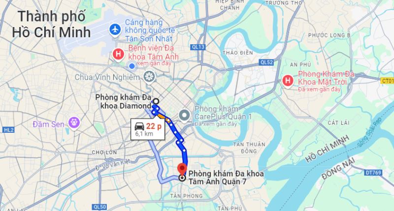Lưu thông từ trung tâm quận 3 đến phòng khám đa khoa Tâm Anh quận 7