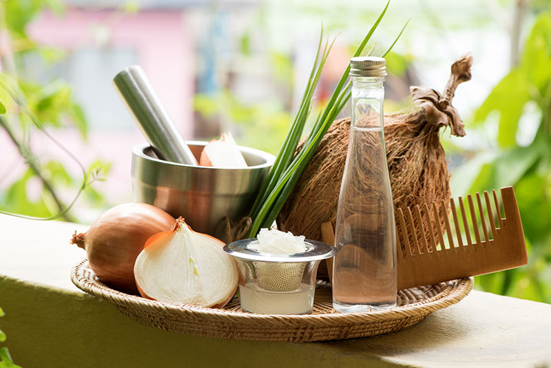 tỏi hành tây dầu dừa trị rụng tóc