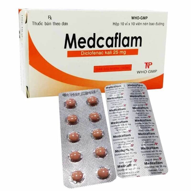 Hộp thuốc Medcaflam 25mg gồm 10 vỉ x 10 viên.