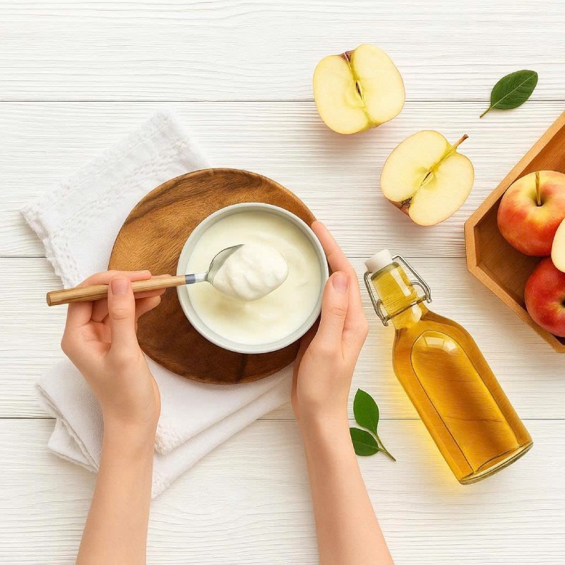 sử dụng sữa chua và giấm táo trị đồi mồi