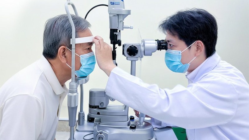 người bệnh được bác sĩ khám mắt