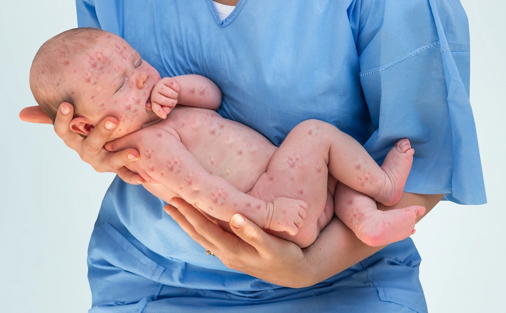 bé sơ sinh mắc thủy đậu